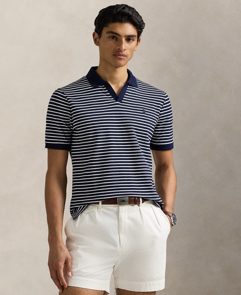 Polo Ralph Lauren Classic Striped Stretch Mesh Polo Shirt Refined Navy/White XXL